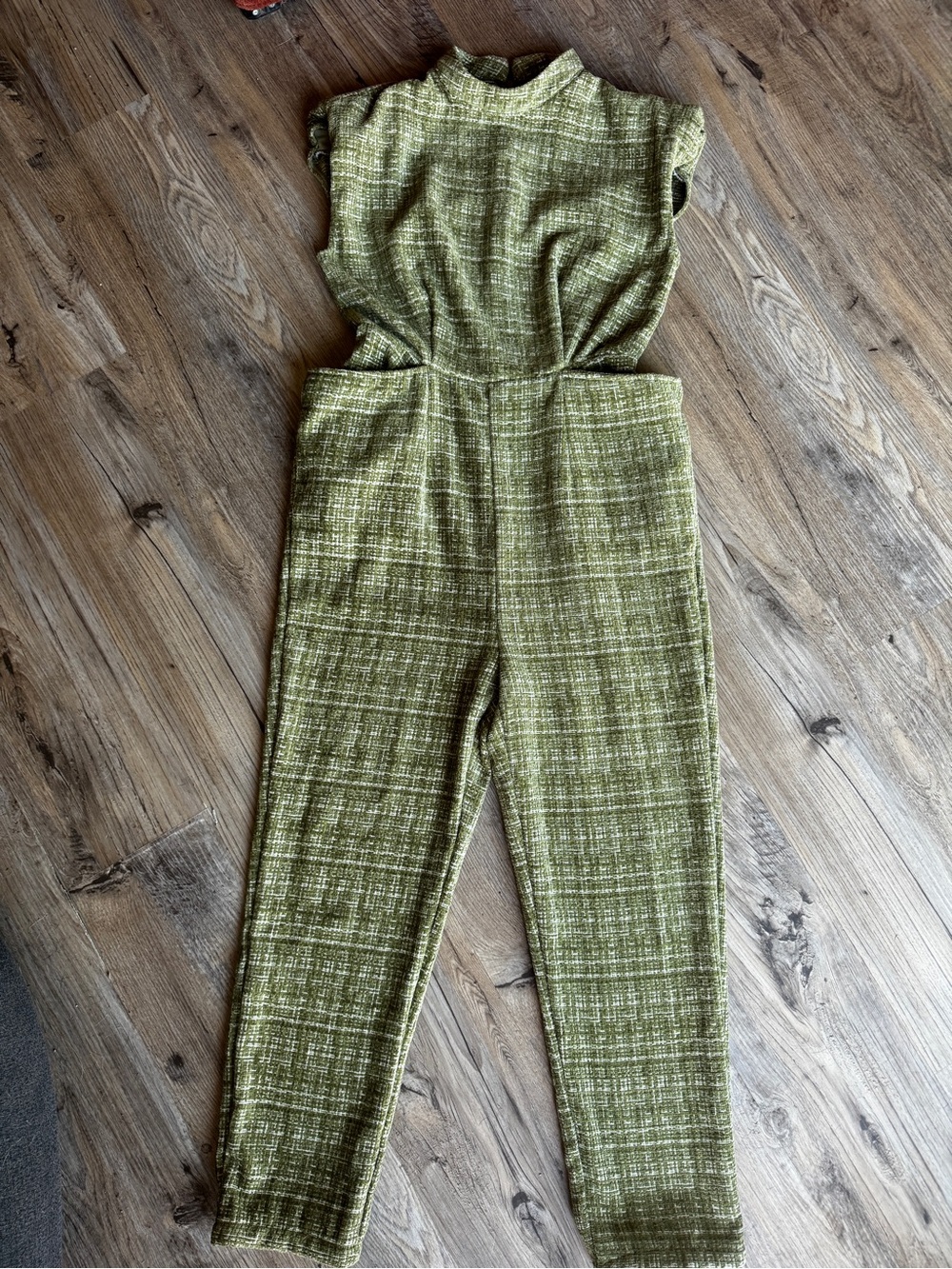 SHEIN Olive Green Tweed Sleeveless Jumpsuit